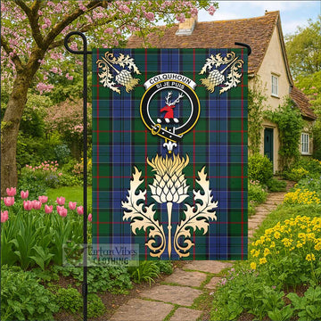 Colquhoun Tartan Garden Flag with Golden Regal Scottish Thistle Emblem - Tartan Vibes Clothing