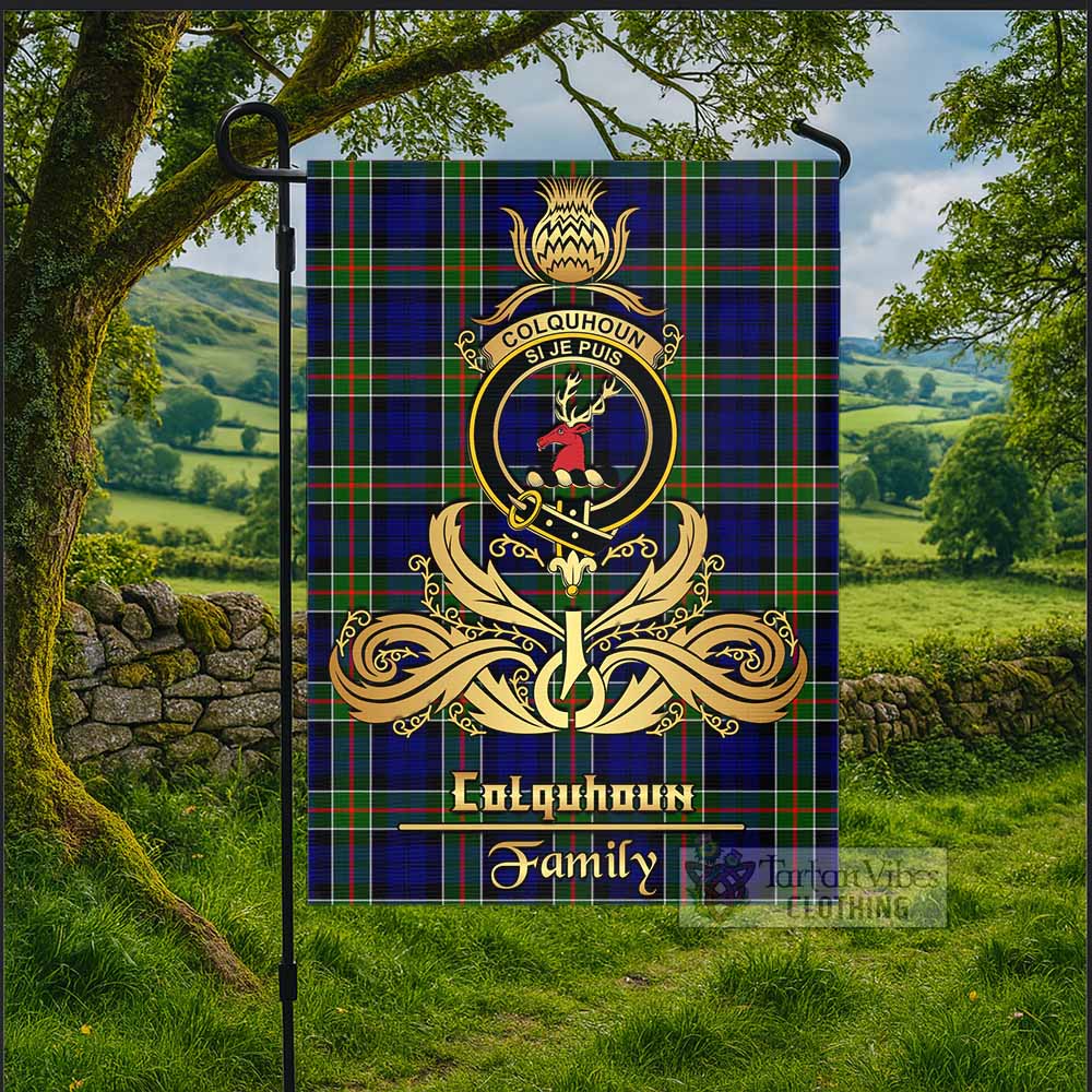 Colquhoun Tartan Garden Flag with Highland Thistle Cherish Family Crest Style - Tartan Vibes Clothing