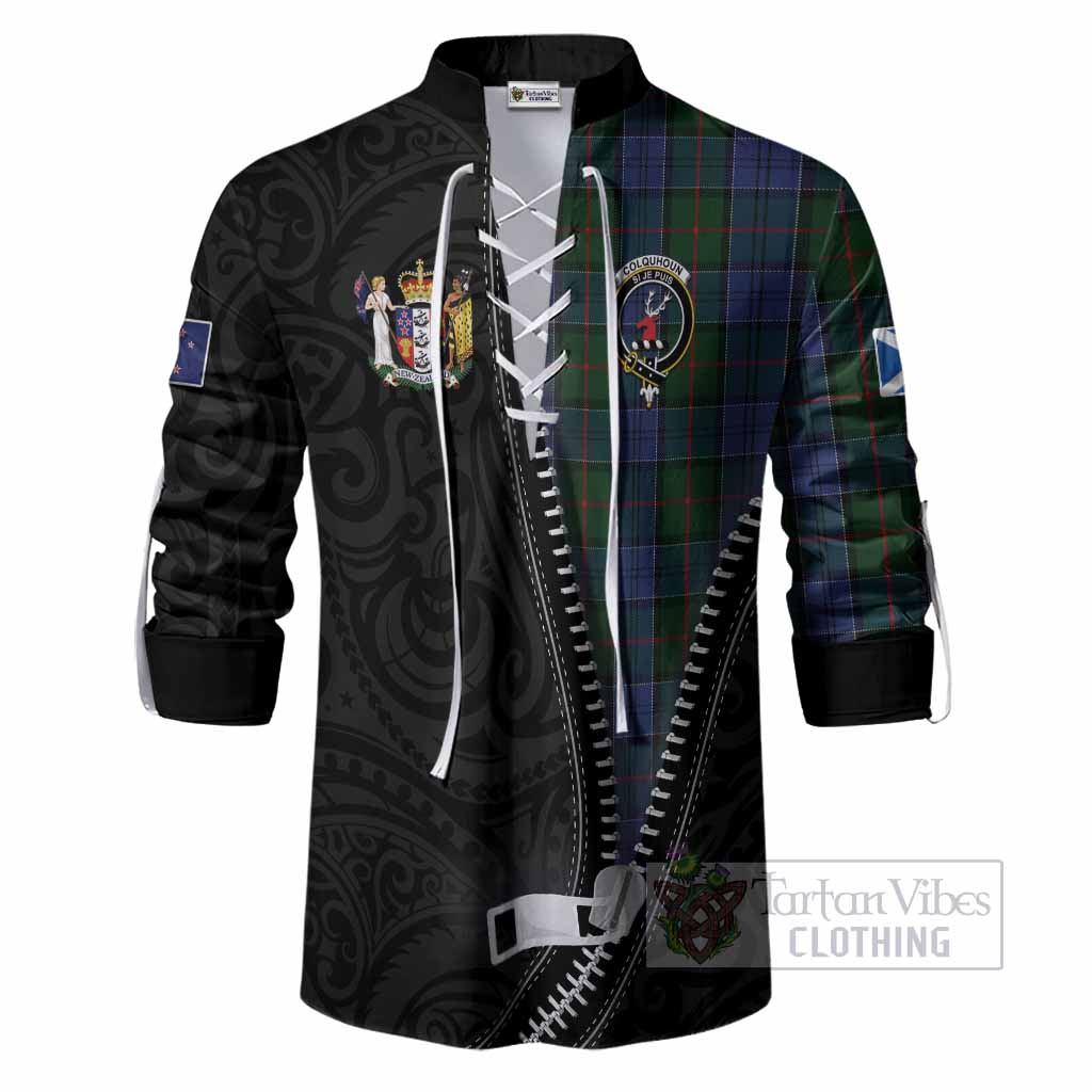 Colquhoun Tartan Ghillie Shirt New Zealand Pattern Unique Zipper Stylized