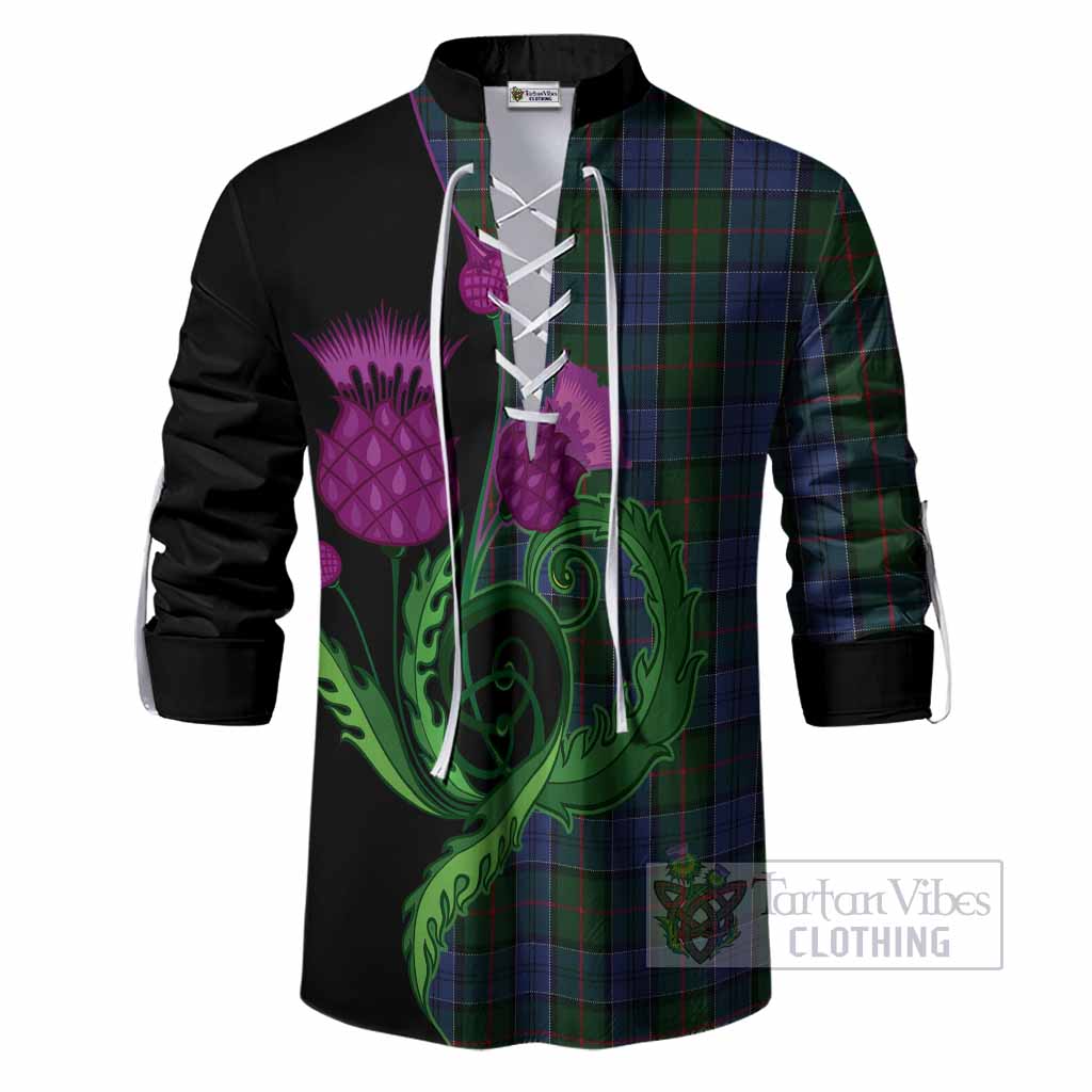 Colquhoun Tartan Ghillie Shirt Traditional Scottish Thistle