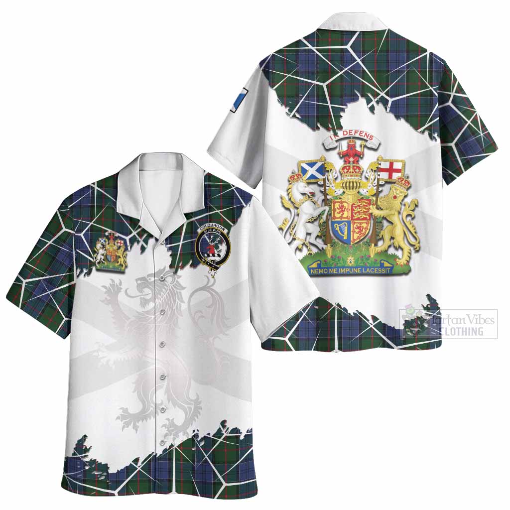 Colquhoun Tartan Hawaiian Shirt with Family Crest and Lion Rampant Grunge Style