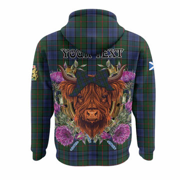 Colquhoun Tartan Hoodie Scottish Thistle Heilan Coo
