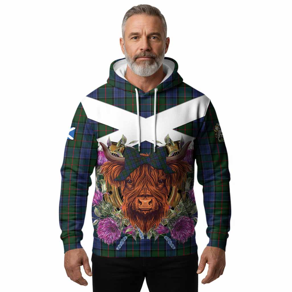 Colquhoun Tartan Hoodie Scottish Thistle Heilan Coo