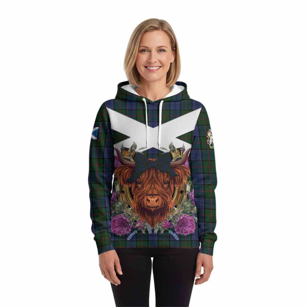 Colquhoun Tartan Hoodie Scottish Thistle Heilan Coo