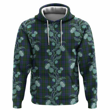 Colquhoun Tartan Hoodie Seamless Scottish Thistle Flowers