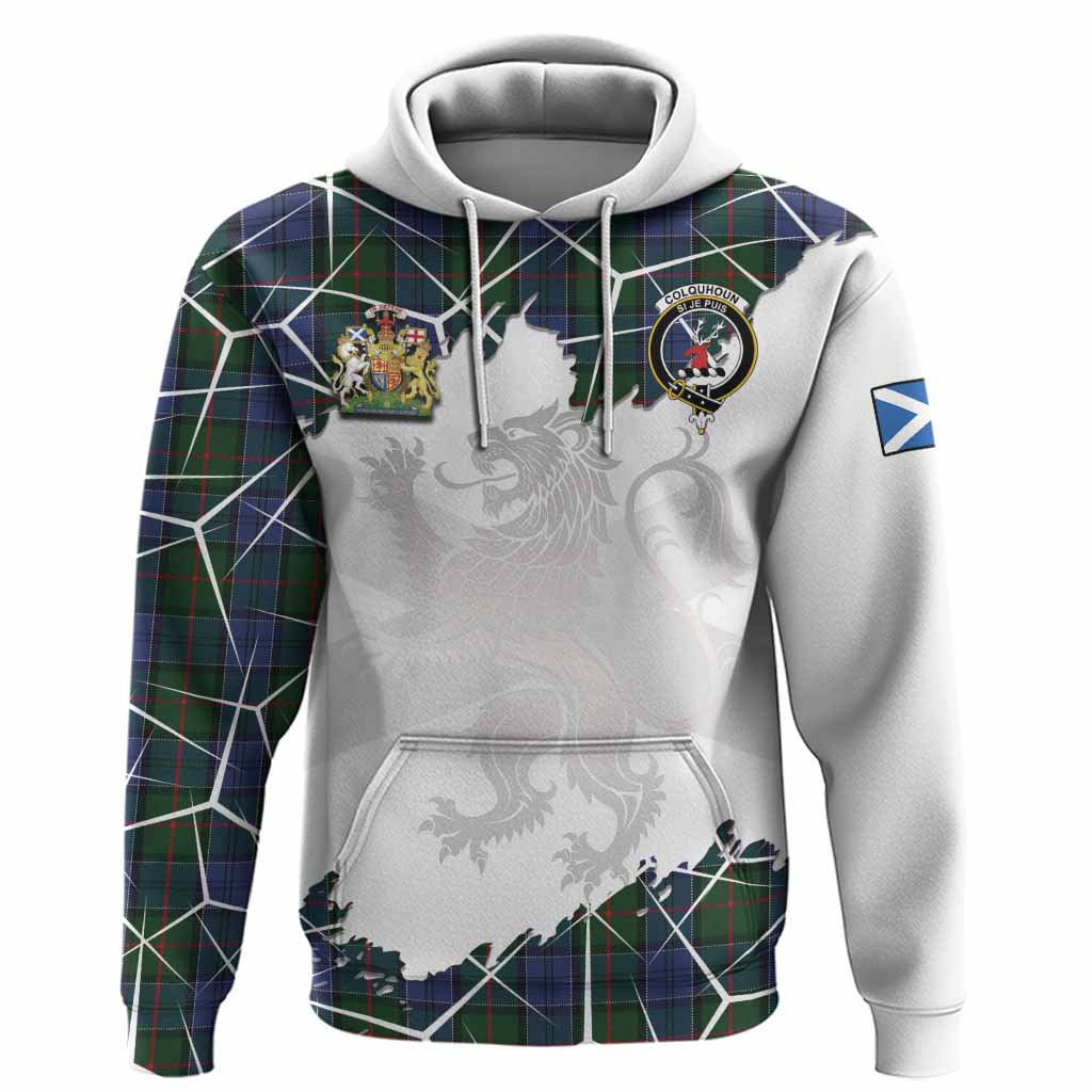 Colquhoun Tartan Hoodie with Family Crest and Lion Rampant Grunge Style
