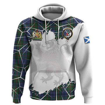 Colquhoun Tartan Hoodie with Family Crest and Lion Rampant Grunge Style