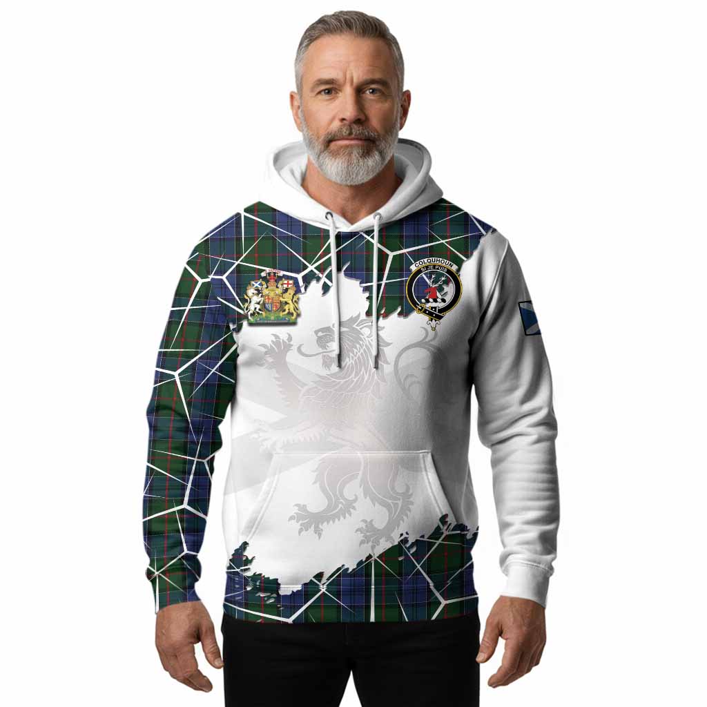Colquhoun Tartan Hoodie with Family Crest and Lion Rampant Grunge Style
