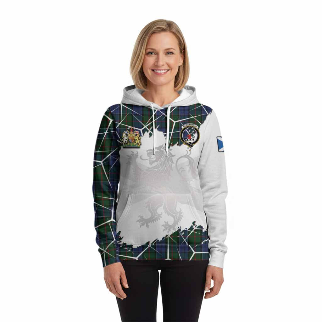Colquhoun Tartan Hoodie with Family Crest and Lion Rampant Grunge Style