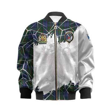 Colquhoun Tartan Kid Bomber Jacket with Family Crest and Lion Rampant Grunge Style