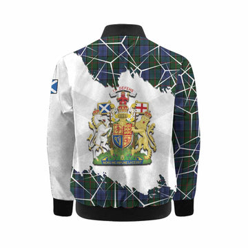 Colquhoun Tartan Kid Bomber Jacket with Family Crest and Lion Rampant Grunge Style