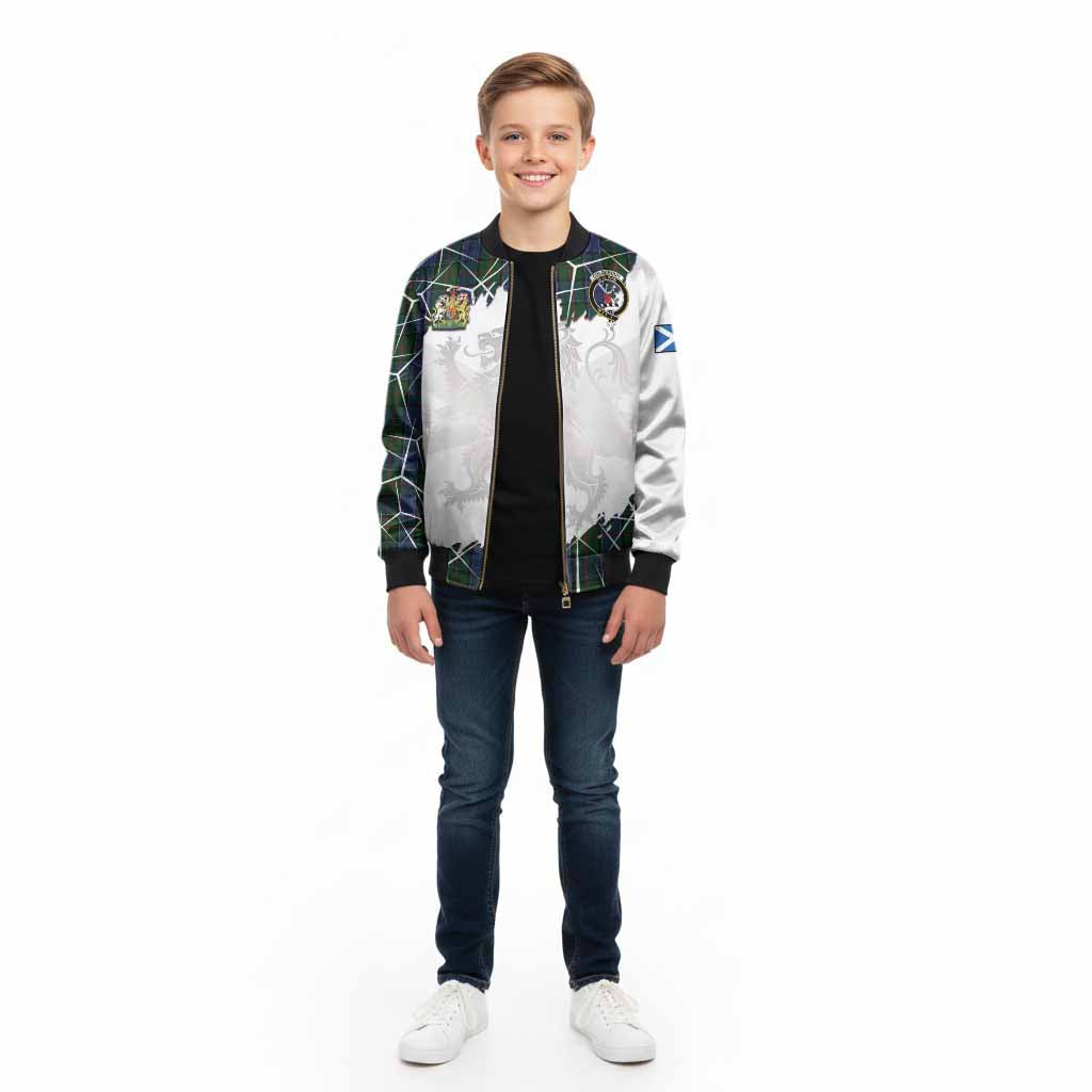 Colquhoun Tartan Kid Bomber Jacket with Family Crest and Lion Rampant Grunge Style