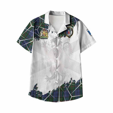 Colquhoun Tartan Kid Hawaiian Shirt with Family Crest and Lion Rampant Grunge Style