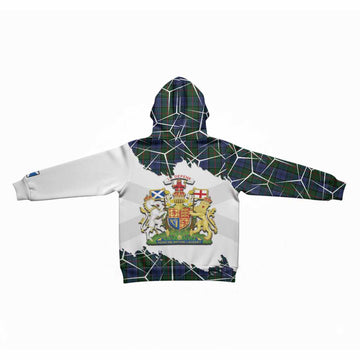 Colquhoun Tartan Kid Hoodie with Family Crest and Lion Rampant Grunge Style