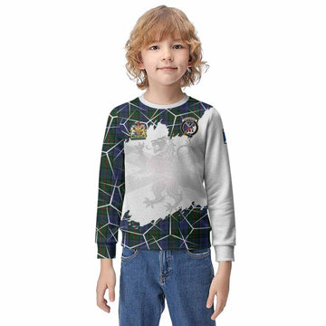 Colquhoun Tartan Kid Knitted Sweatshirt with Family Crest and Lion Rampant Grunge Style