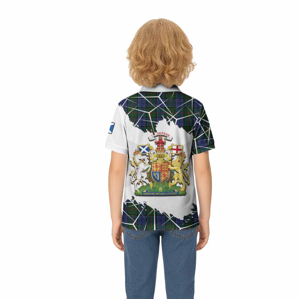 Colquhoun Tartan Kid Polo Shirt with Family Crest and Lion Rampant Grunge Style