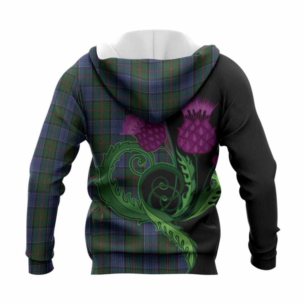 Colquhoun Tartan Knitted Hoodie Traditional Scottish Thistle