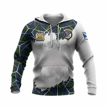 Colquhoun Tartan Knitted Hoodie with Family Crest and Lion Rampant Grunge Style