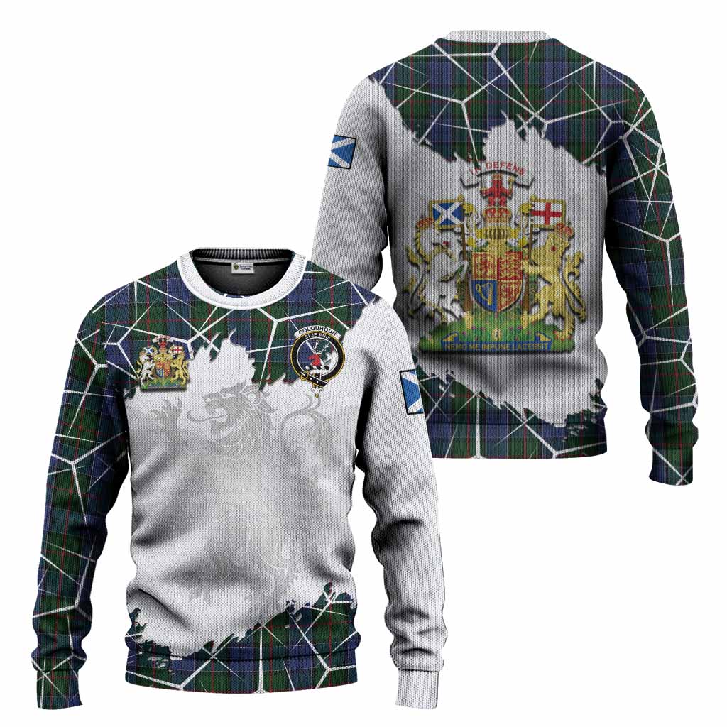 Colquhoun Tartan Knitted Sweater with Family Crest and Lion Rampant Grunge Style