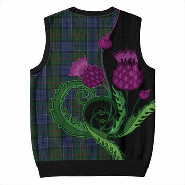 Colquhoun Tartan Knitted V-Neck Vest Traditional Scottish Thistle