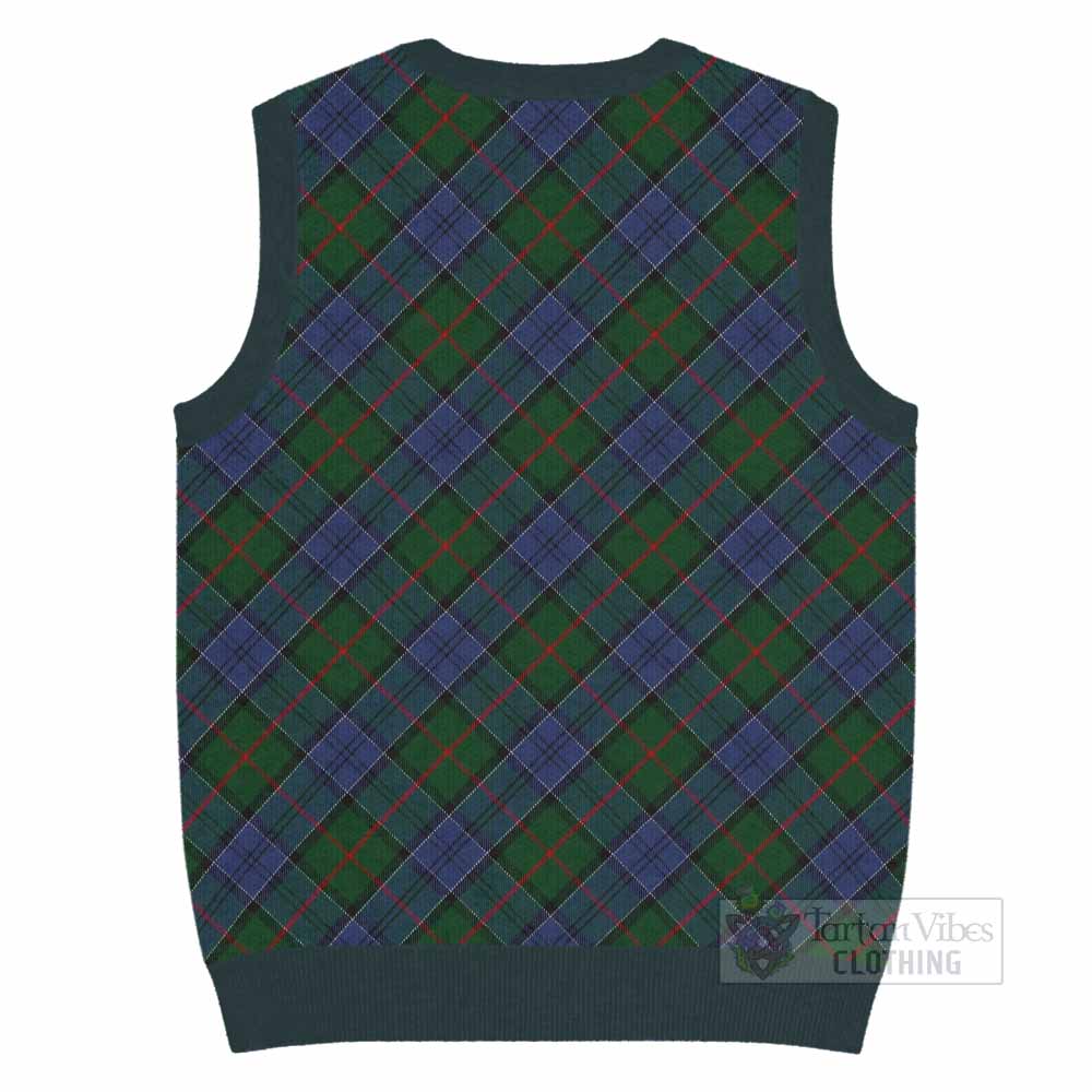 Colquhoun Tartan Knitted V-Neck Vest with Family Crest Cross Style