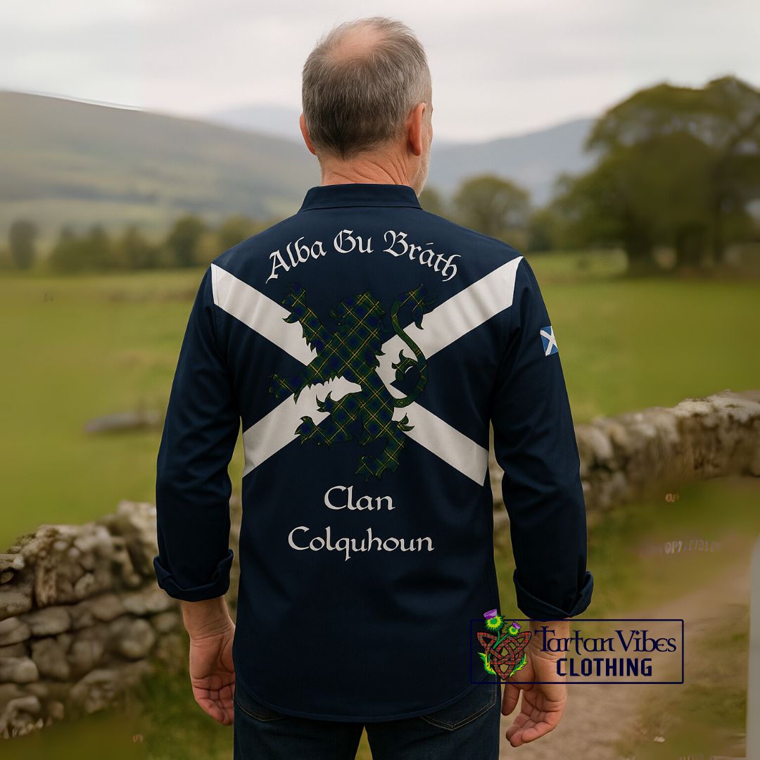 Colquhoun Tartan Lion Rampant Ghillie Kilt Shirt Proudly Display Your Heritage with Alba Gu Brath and Clan Name