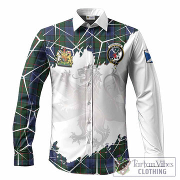 Colquhoun Tartan Long Sleeve Button Shirts with Family Crest and Lion Rampant Grunge Style