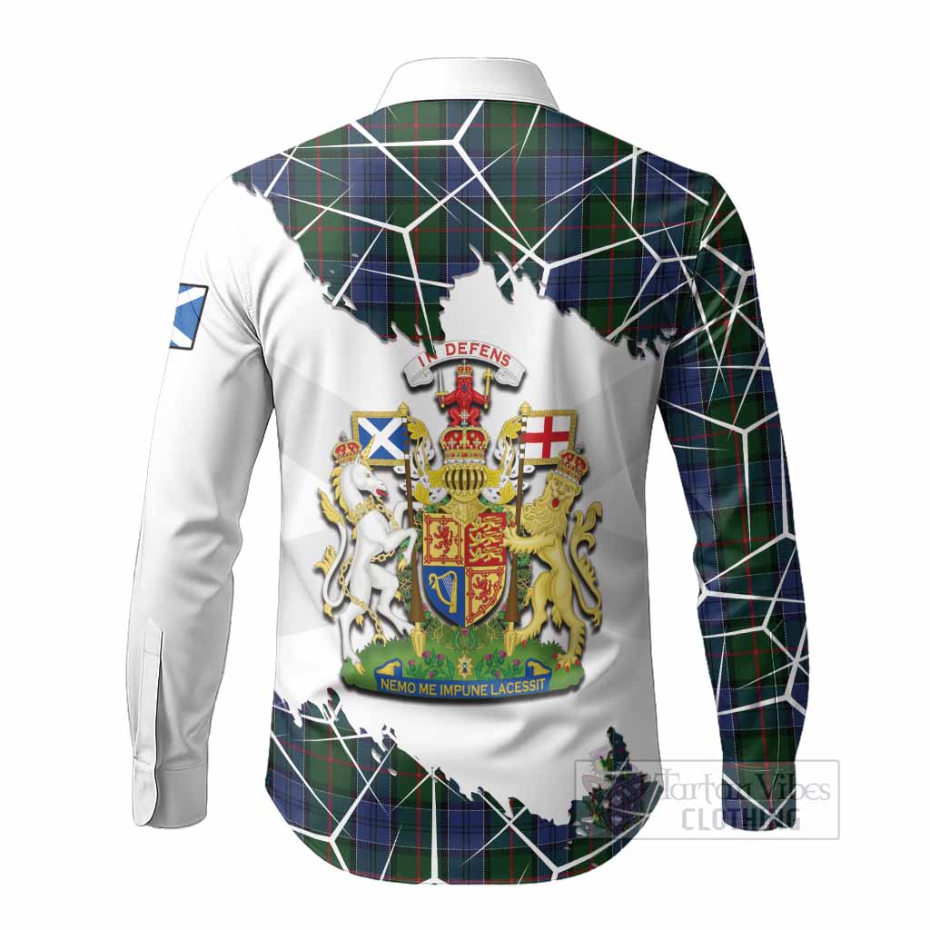 Colquhoun Tartan Long Sleeve Button Shirts with Family Crest and Lion Rampant Grunge Style