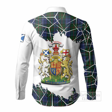 Colquhoun Tartan Long Sleeve Button Shirts with Family Crest and Lion Rampant Grunge Style