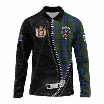 Colquhoun Tartan Long Sleeve Polo Shirt New Zealand Pattern Unique Zipper Stylized