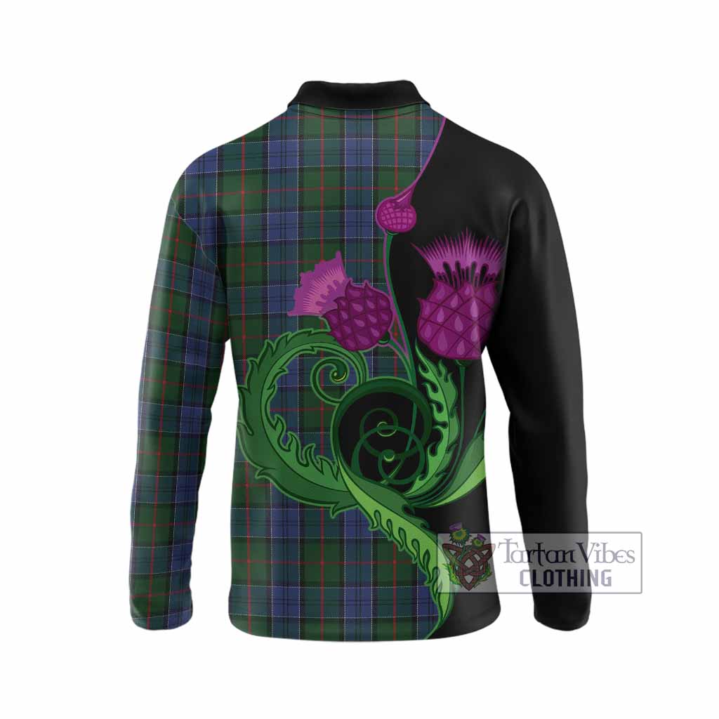 Colquhoun Tartan Long Sleeve Polo Shirt Traditional Scottish Thistle
