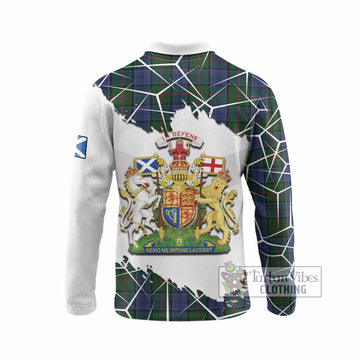 Colquhoun Tartan Long Sleeve Polo Shirt with Family Crest and Lion Rampant Grunge Style