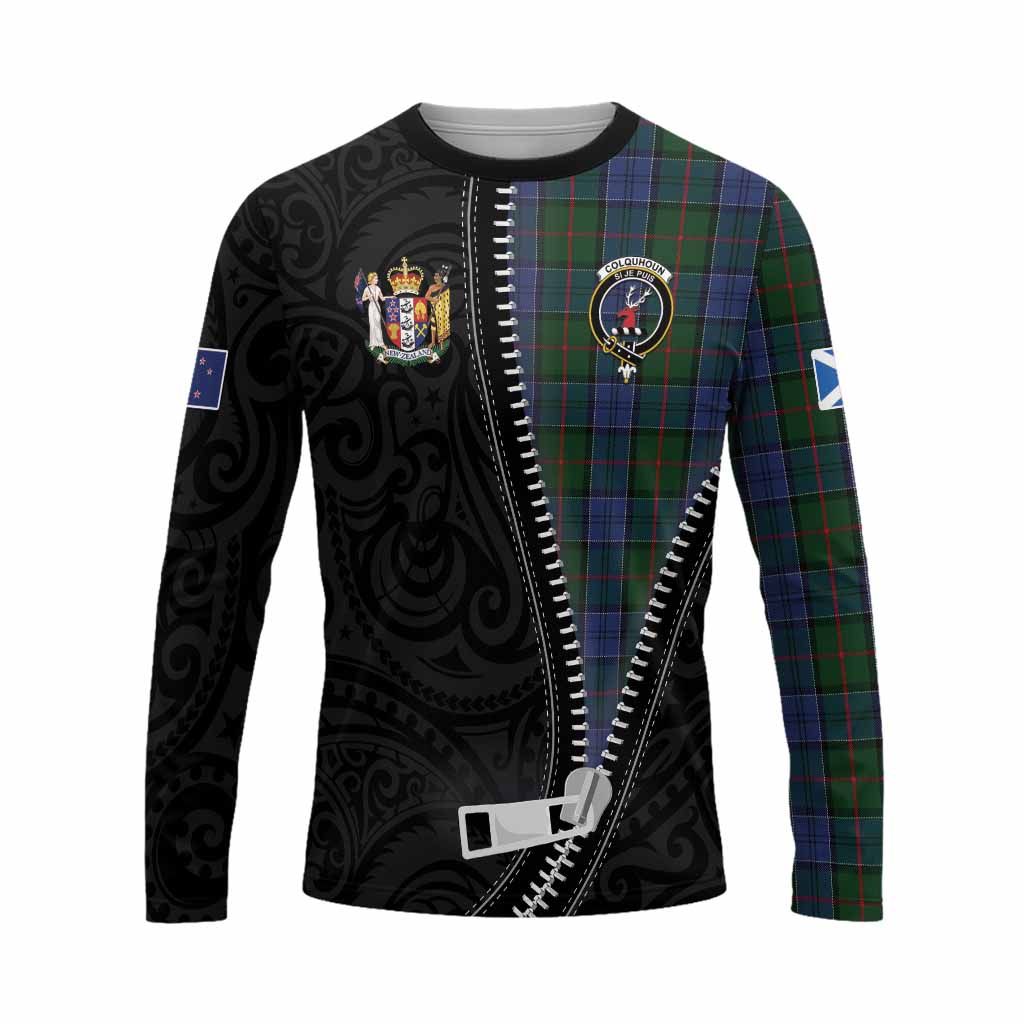 Colquhoun Tartan Long Sleeve T-Shirt New Zealand Pattern Unique Zipper Stylized