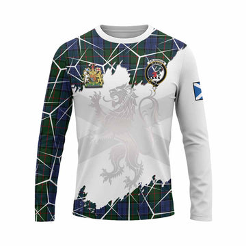Colquhoun Tartan Long Sleeve T-Shirt with Family Crest and Lion Rampant Grunge Style