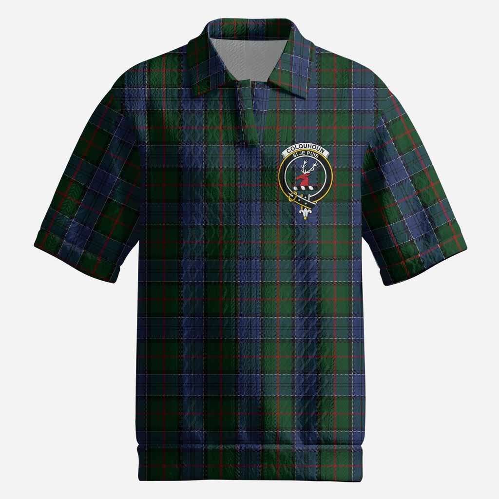 Colquhoun Tartan Men’s Polo Sweater Top with Family Crest