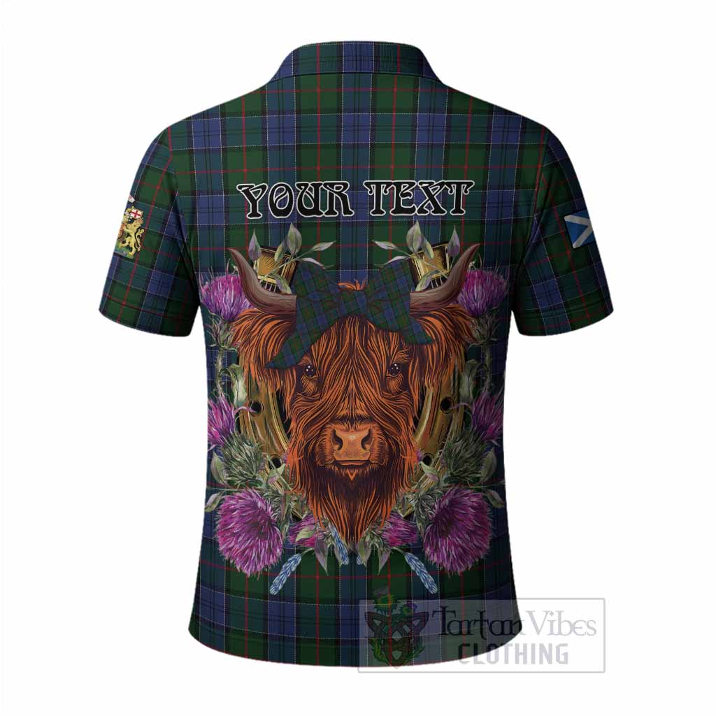 Colquhoun Tartan Polo Shirt Scottish Thistle Heilan Coo