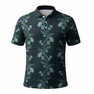 Colquhoun Tartan Polo Shirt Seamless Scottish Thistle Flowers