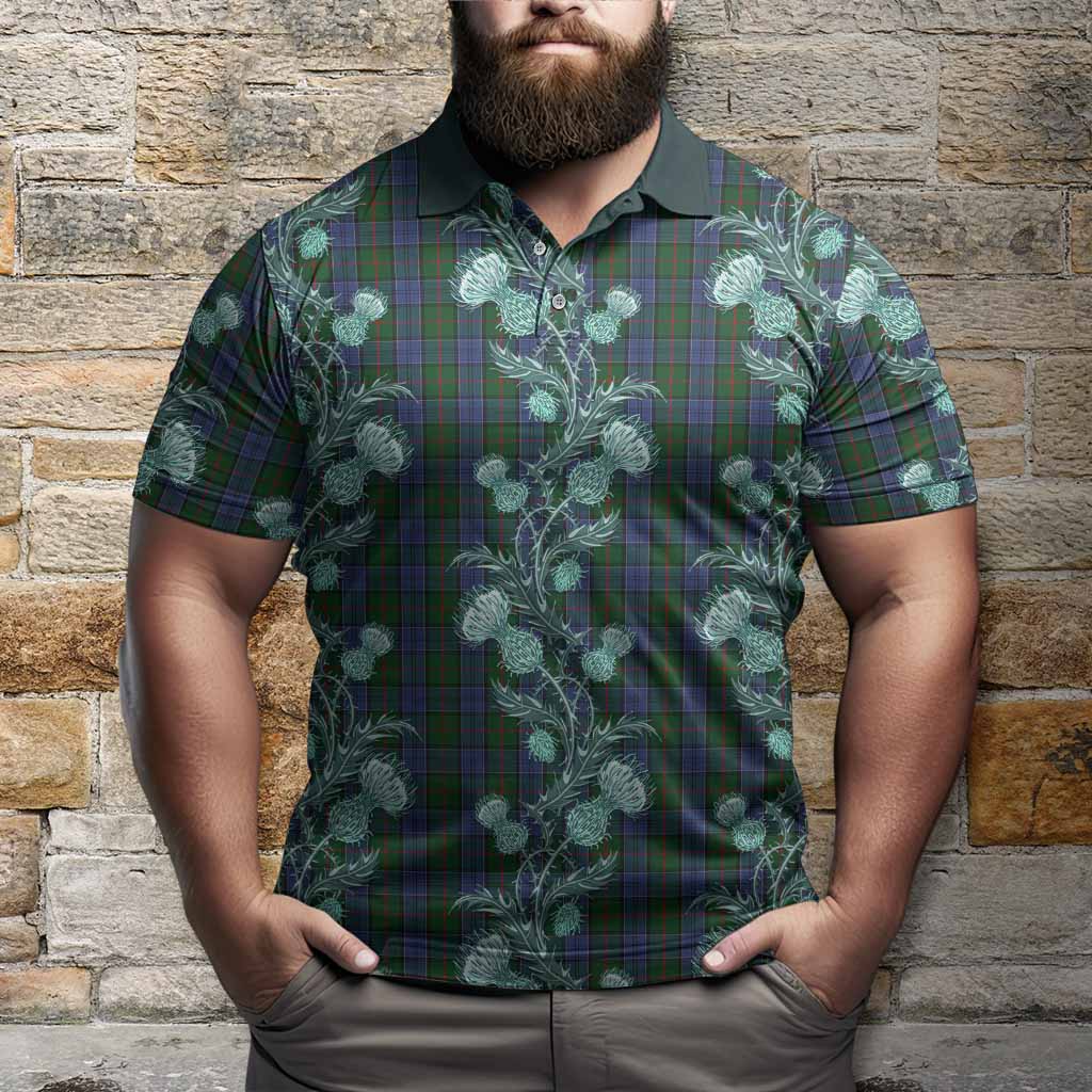 Colquhoun Tartan Polo Shirt Seamless Scottish Thistle Flowers