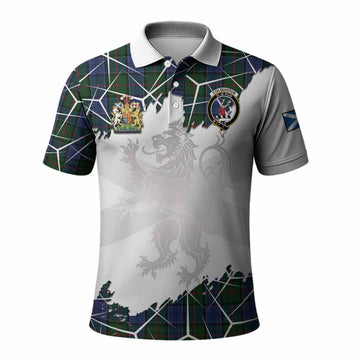 Colquhoun Tartan Polo Shirt with Family Crest and Lion Rampant Grunge Style