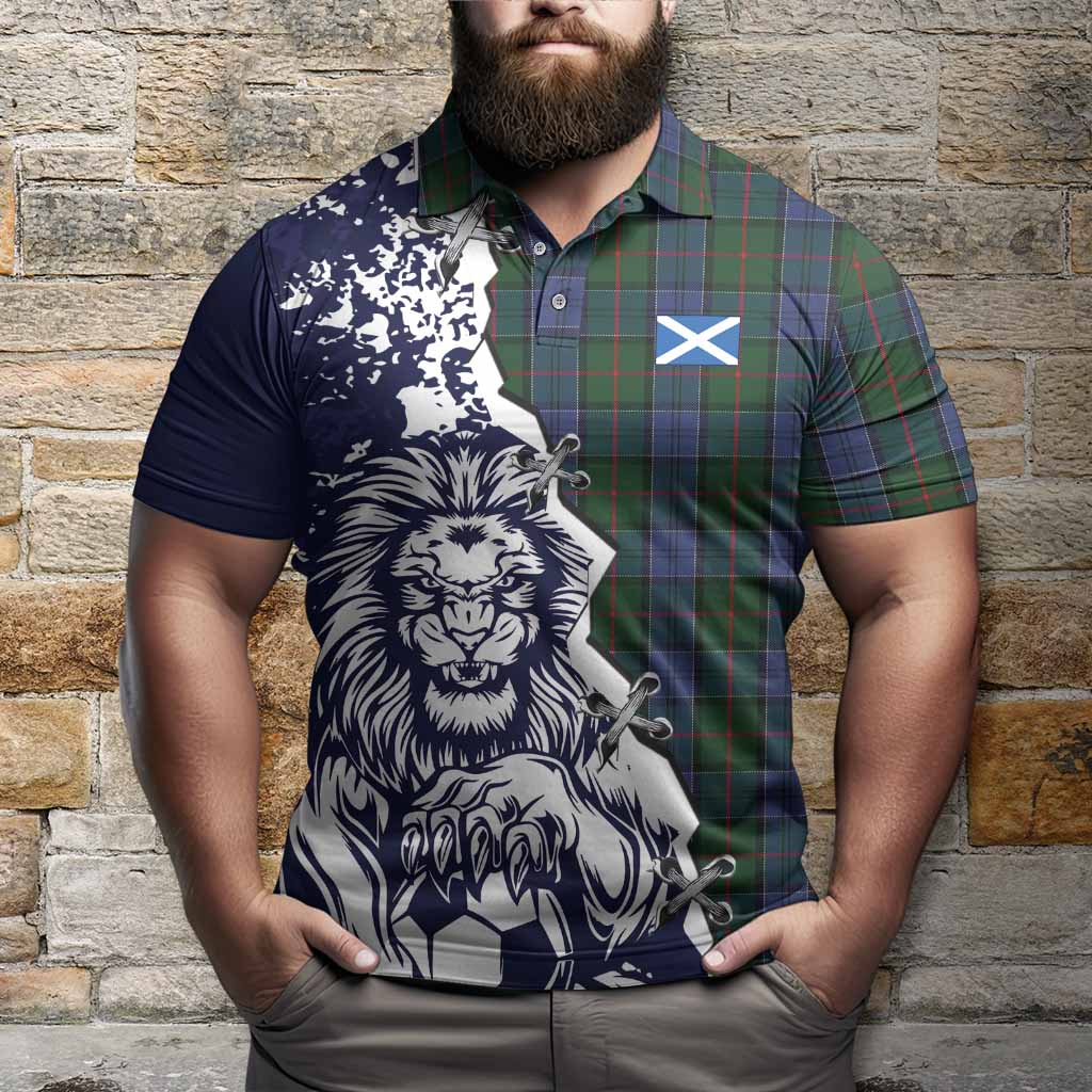 Colquhoun Tartan Scottish Polo Shirt Angry Lion With Soccer Ball Style