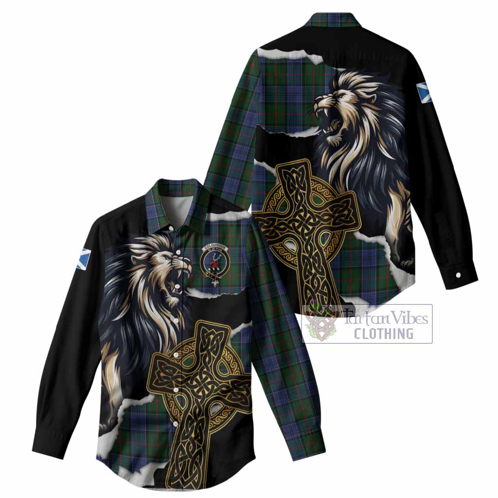 Colquhoun Tartan Scottish Women Casual Shirt Lion Celtic Heritage