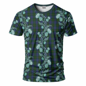 Colquhoun Tartan T-Shirt Seamless Scottish Thistle Flowers