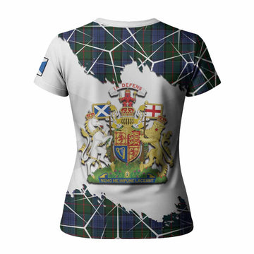 Colquhoun Tartan Women T shirt with Family Crest and Lion Rampant Grunge Style