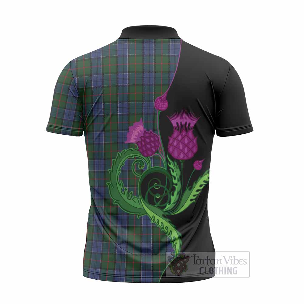 Colquhoun Tartan Zipper Polo Shirt Traditional Scottish Thistle