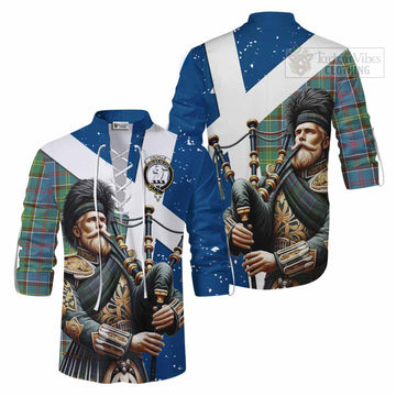 Tartan Vibes Clothing Colville Tartan Ghillie Kilt Shirt with Family Crest Scottish Bagpiper Vibes