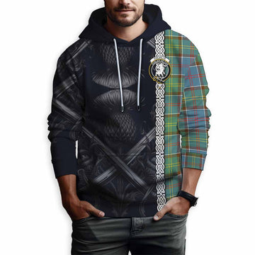Tartan Vibes Clothing Colville Tartan Hoodie with Family Crest Cross Sword Thistle Celtic Vibes