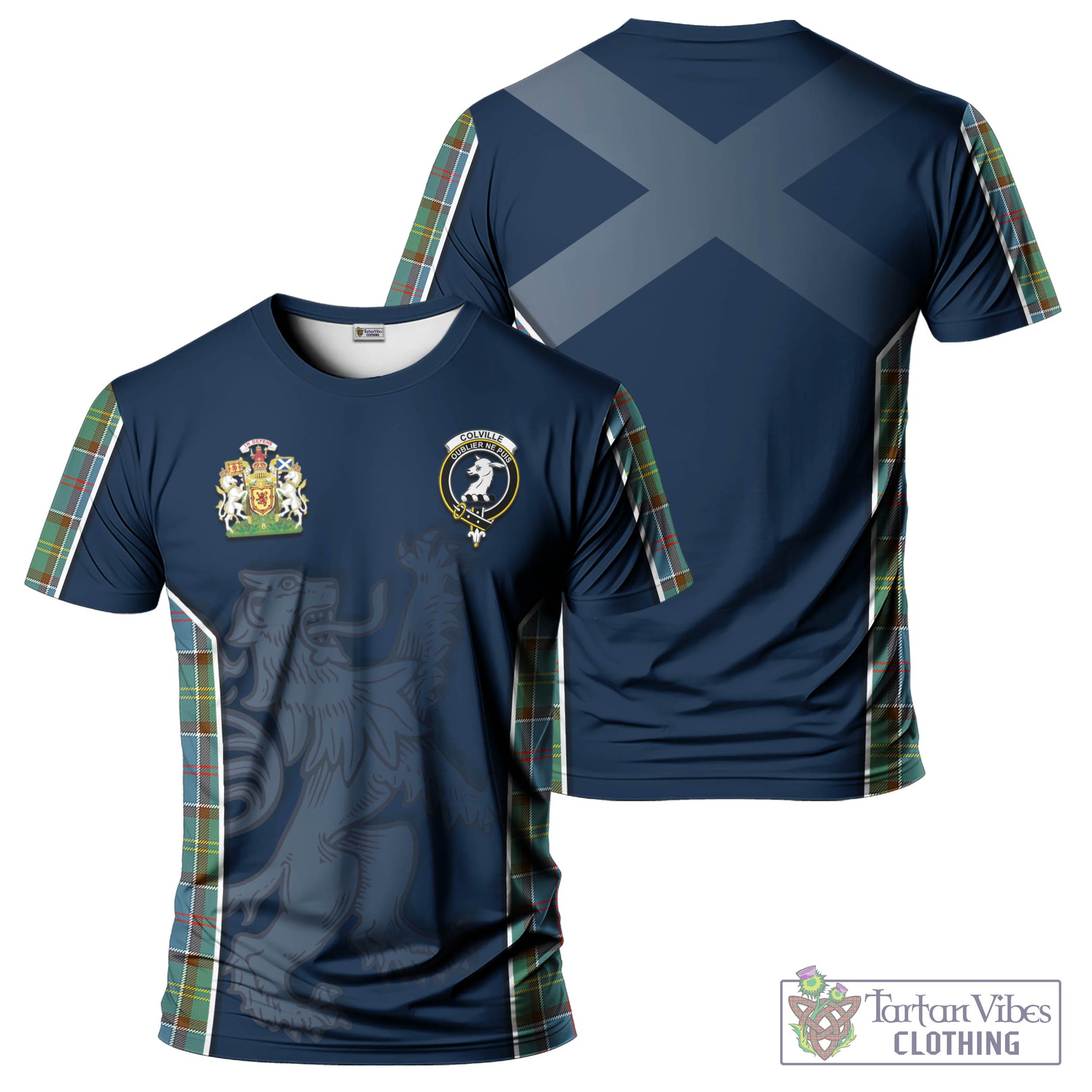 Tartan Vibes Clothing Colville Tartan T-Shirt with Family Crest and Lion Rampant Vibes Sport Style