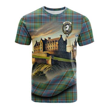 Colville Tartan Family Crest Cotton T-shirt with Scottish Ancient Castle Style