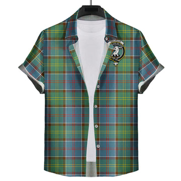 Colville Tartan Short Sleeve Button Down Shirt with Family Crest