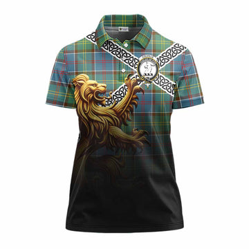 Colville Crest Tartan Women's Polo Shirt with Golden Lion Emblem Celtic Style